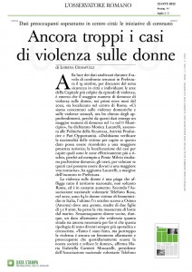 L'Osservatore Romano - Ancora troppi i casi di violenza sulle donne